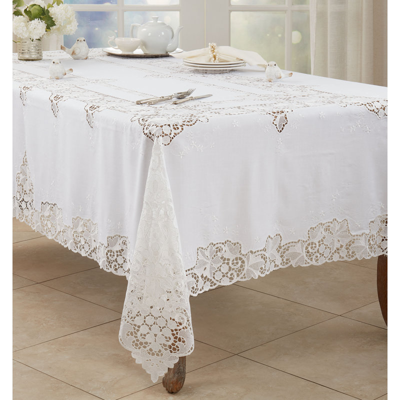 Milene Runner_Elegant Tablecloth With Lace Design, White, 102" x 67"
