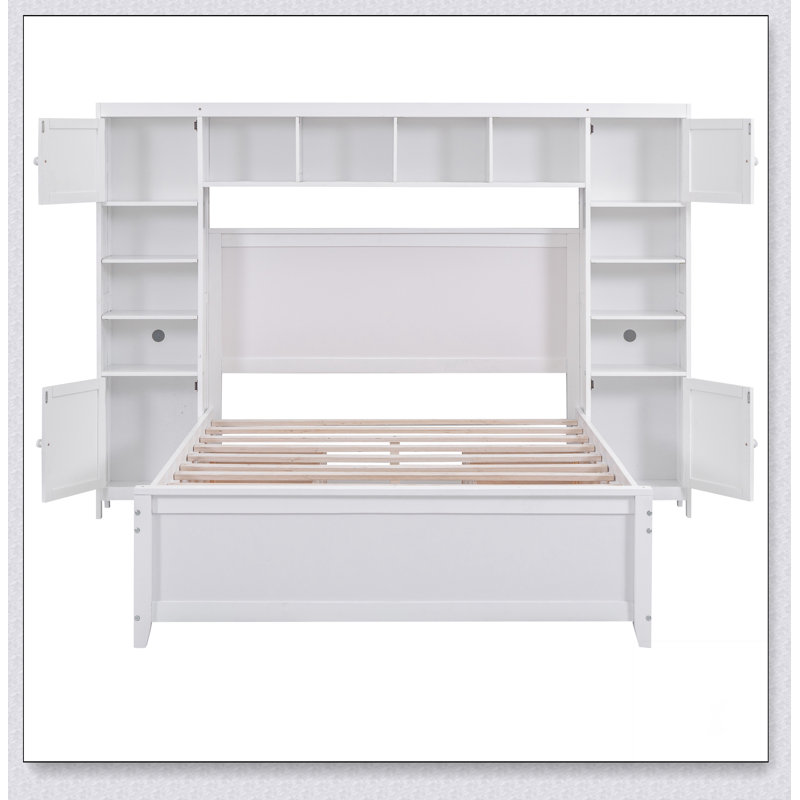 Lit en bois avec armoire et tablette tout-en-un, Blanc