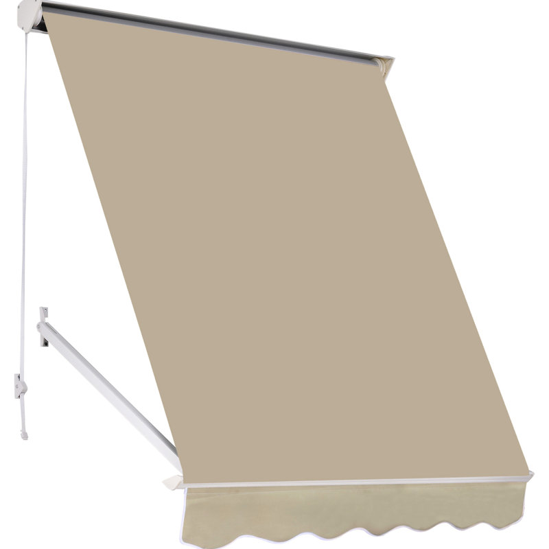 Auvent rétractable manuel à bras tombant de 6 pi pour l'extérieur, protégé, aluminium, abat-jour de balcon blanc crème, auvent, bloquant, robuste