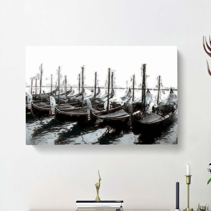 Docked Gondolas in Venice Italy in Abstract - Wrapped Canvas, 60cm H x 91cm W x 3cm D
