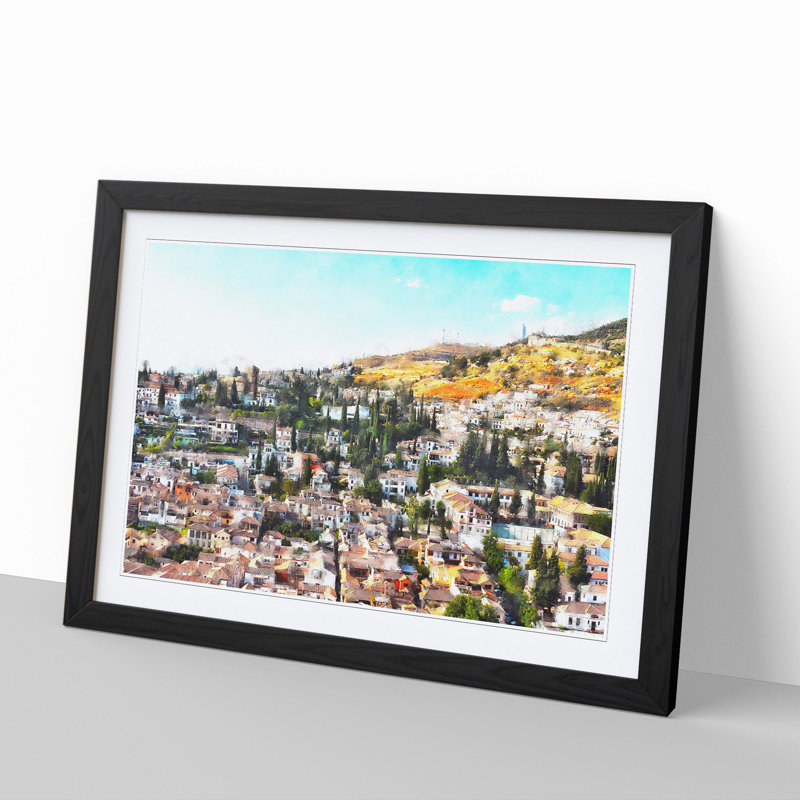 Rooftops in Granada - Picture Frame Painting, 36cm H x 48cm W x 2cm D, Black Framed