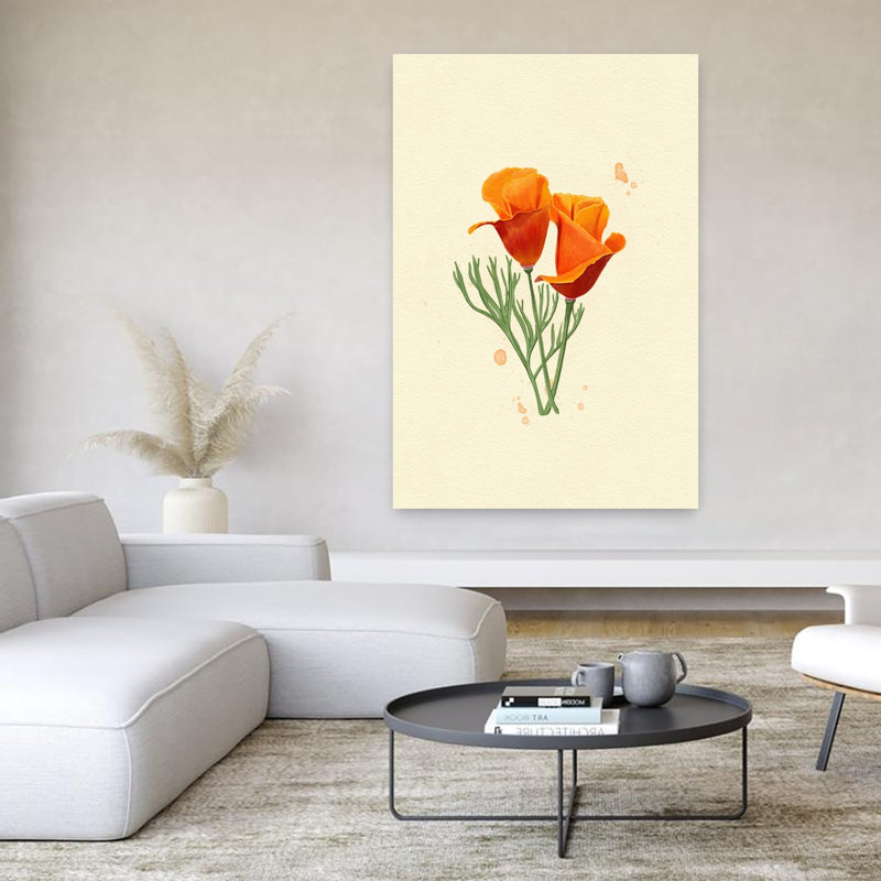 «California Poppy Delicate Vibrant Contemporary Poppy Flower Nature», art mural, H 60 po x l 40 po