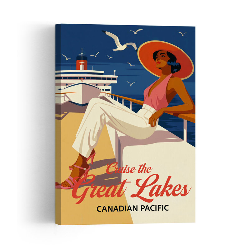Retro Great Lakes Cruise Elegant Retro Serene Ocean Summer Wall Art Print 1 Piece Wrapped Canvas Wall Art