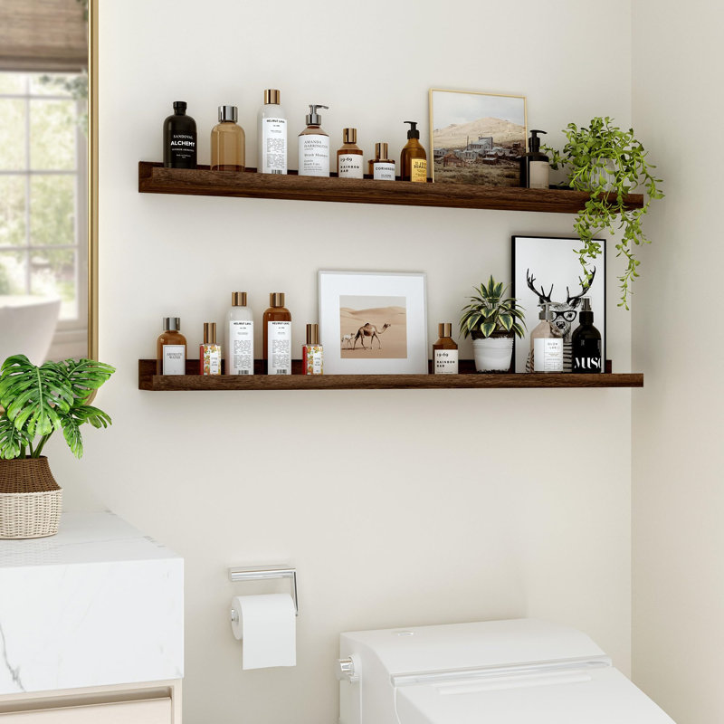 Floating Shelves Set Of 2, Wood Floating Shelves For Wall Mounted Shelf Picture Ledge Shelf Kids Bookshelf For Living Room Kitchen Bedroom Bathroom Books Photo Display Home Wall Decor