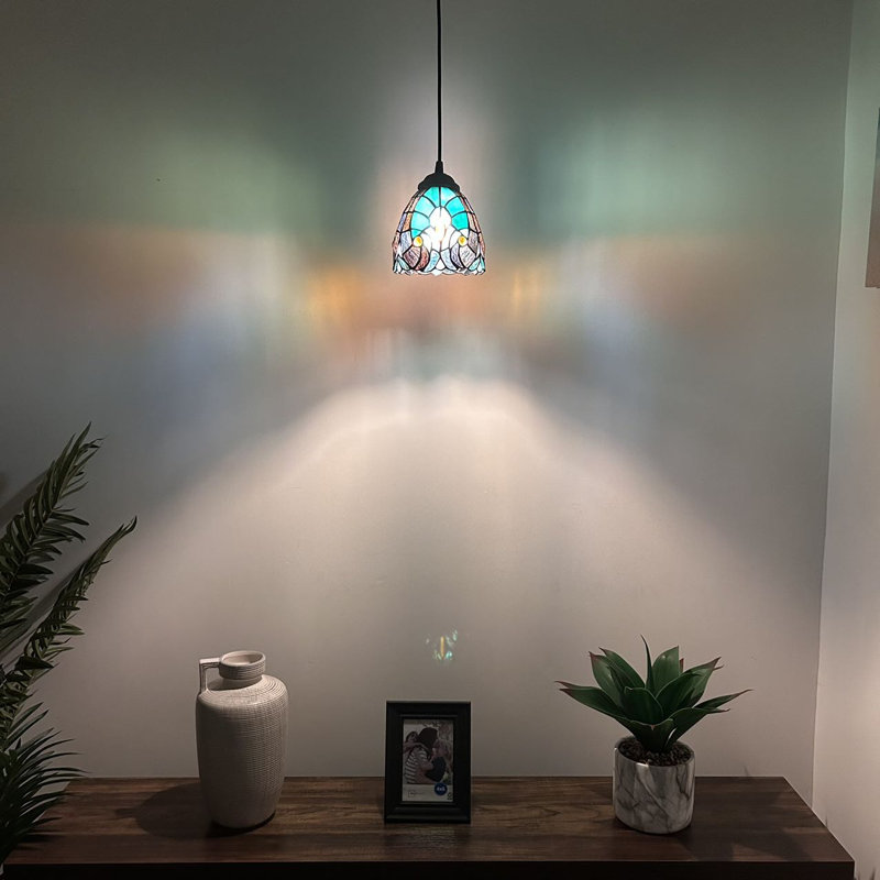 Shehan Tiffany Mini Hanging Lights Stained Glass LED Bulb Included H50"W6", Green/Brown