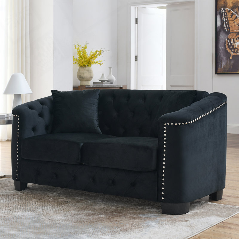 Alexandrie  Square Arm Loveseat, 2, 30" H x 59" W x 31.5" D, Black Velvet Incorrect