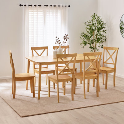 Drea 6 - Person Rubberwood Solid Wood Dining Set