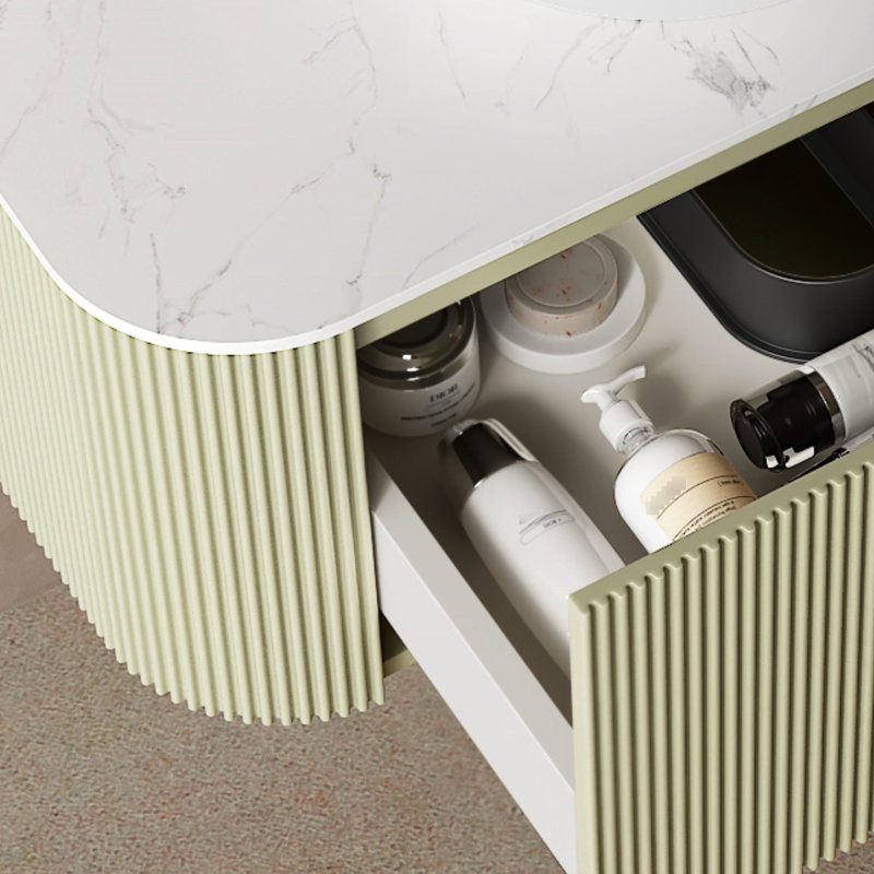 Meuble-lavabo de 76 cm avec armoire murale à rayures 3D, lavabo rond blanc, préassemblé, céramique dure, tiroir à ouverture et fermeture stables, lavabo en pierre, tiroir, comptoir