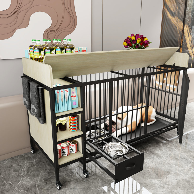 Cage pour animaux avec compartiment de rangement - cadre en fer
