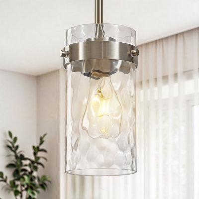 1 - Light Modern Hammered Glass Pendant Lighting With 5 Adjustable Height Rod And Tilting Ceiling Adapter Kitchen Island Pendant