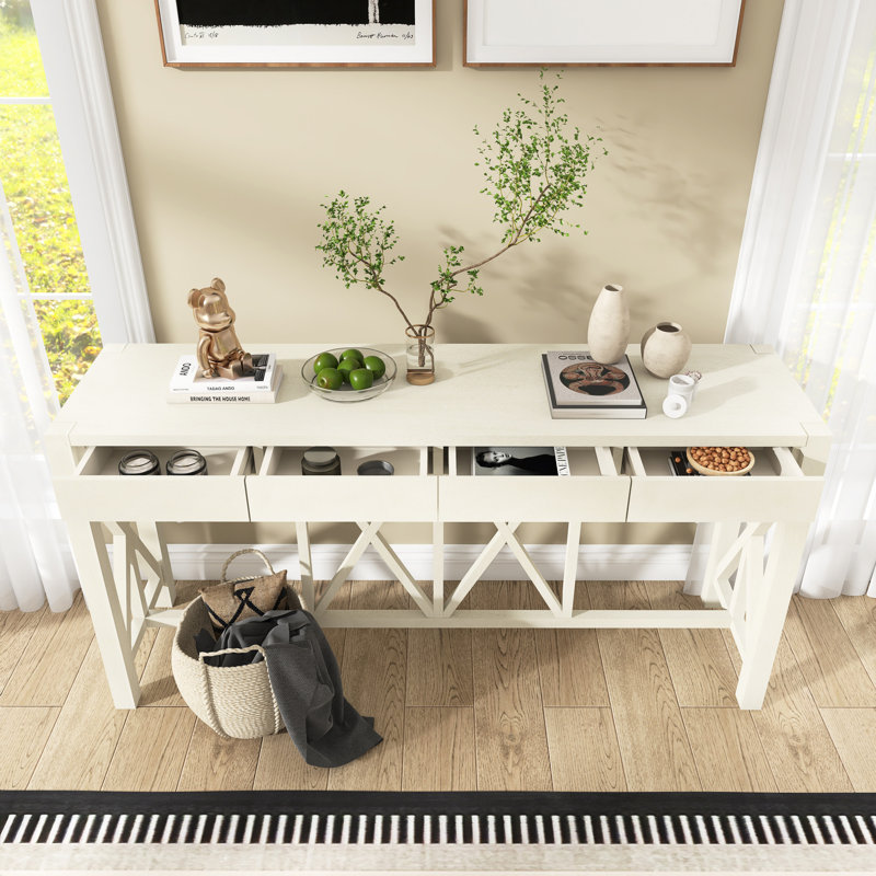 60.1" Modern Console Table With 4 Drawers, Beige
