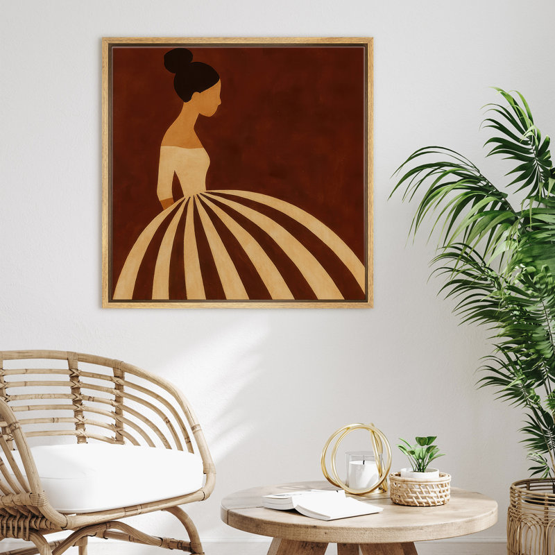 «Elegant Minimal Woman in Flowing Dress Silhouette», impression sur toile encadrée, Cadre naturel, H 16" x l 16"