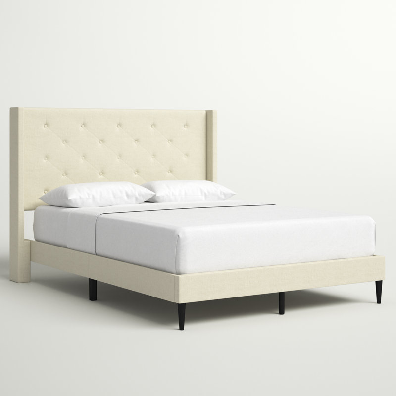 Amiliya Upholstered Wingback Bed, Beige, Queen