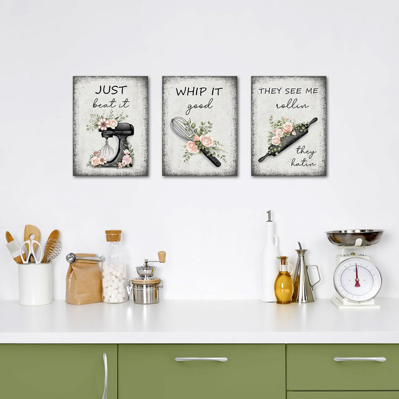3 Piece Wrapped Canvas Print, Black
