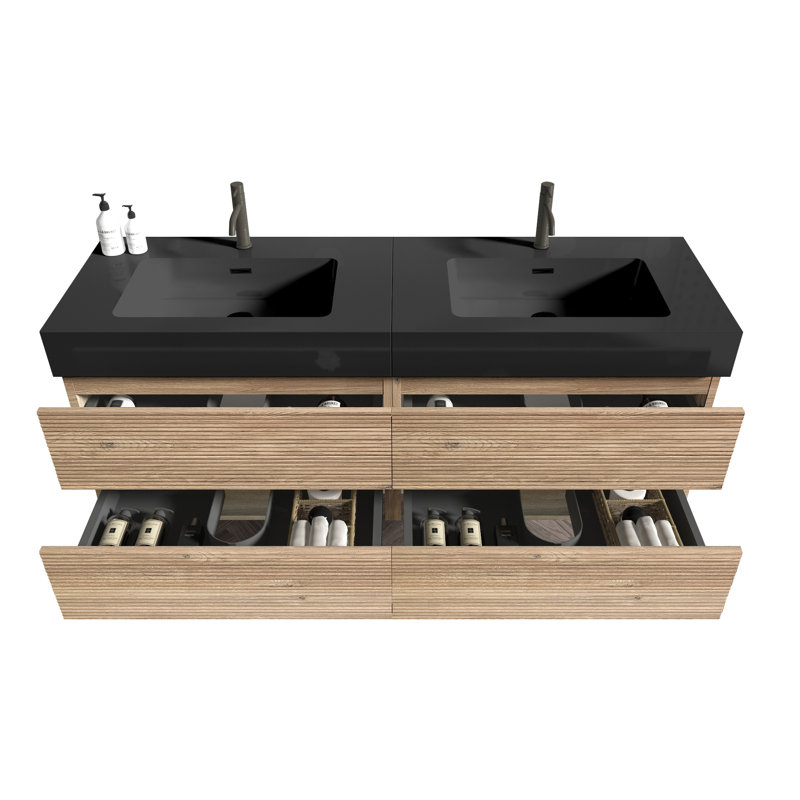 Meuble-lavabo noir moderne à fermeture douce avec matériaux écologiques pour les salles de bain contemporaines