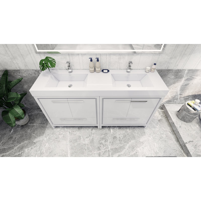 Ensemble de meuble-lavabo double 72 po Somerby, Blanc lustré, Chrome