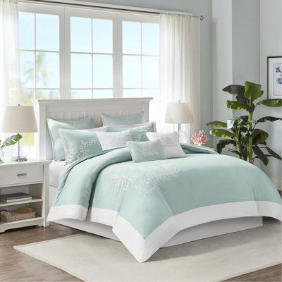 Housse de couette pour lit double / grand 100% coton - Ravissante broderie corail et bordure à bord double / grand, avec pièces élégantes