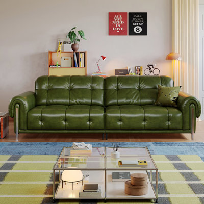 Green Genuine Leather Modular Sofa cushion couch