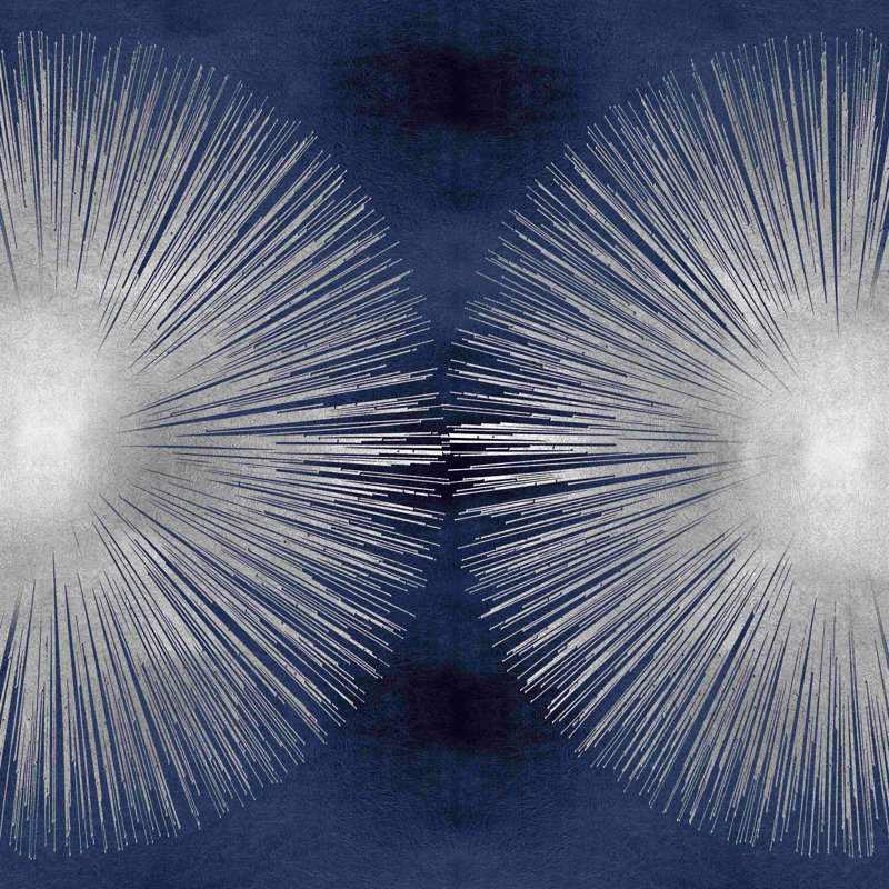 Sunburst argenté sur bleu Ii - peinture sur toile tendue, H 12 po x l 12 po