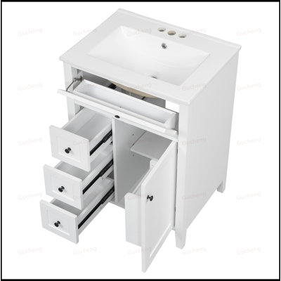 Meuble-lavabo à tablettes réglables avec lavabo