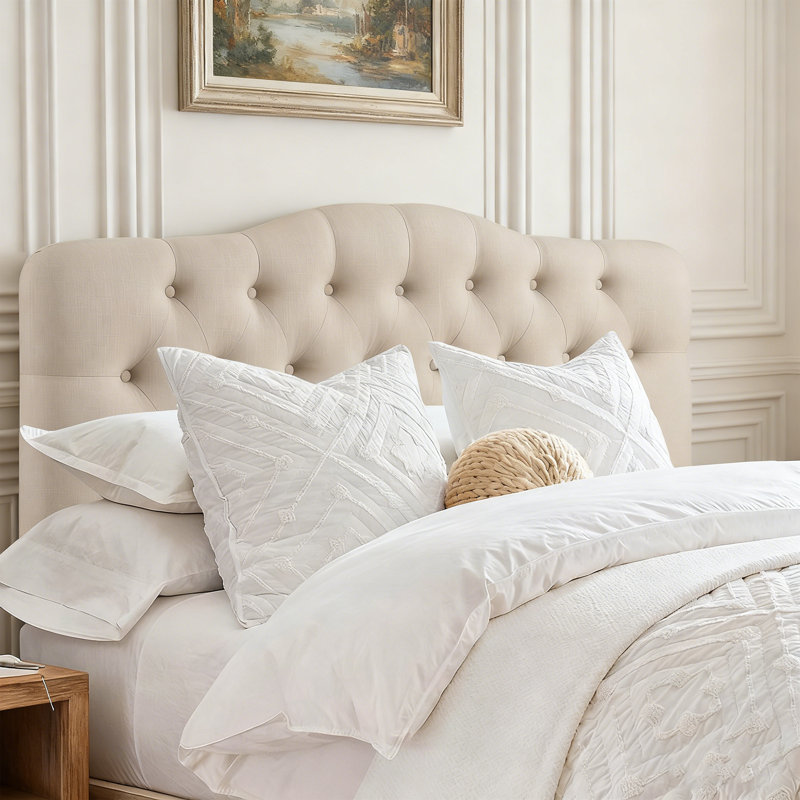Tufted Upholstered Headboard, Solid Wood Head Board with Wood Legs, Adjustable Height Bed headboard from 34” to 43” Fabric Headboard in Modern Button Design