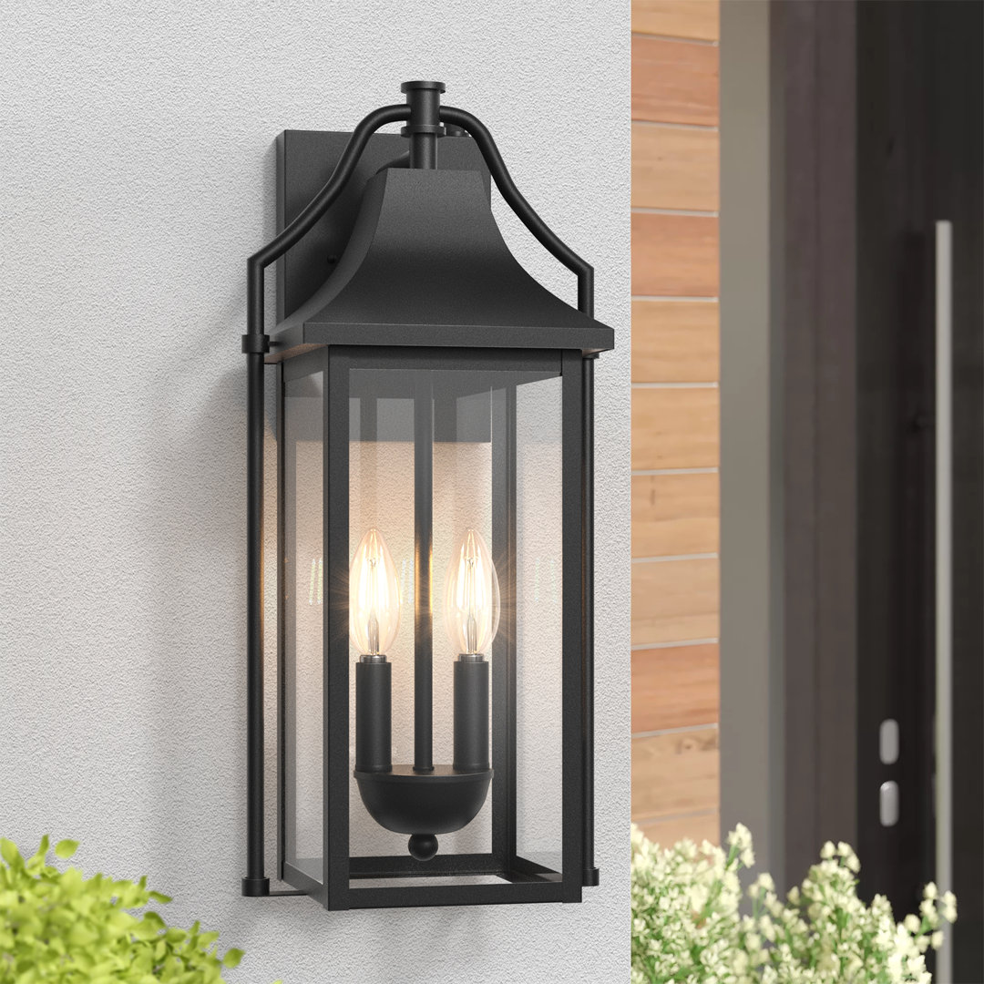 Alvester 2 - Light 17.6'' H  Glass Outdoor Wall Lantern with Dusk to Dawn Lark Manor™ Fixture 
