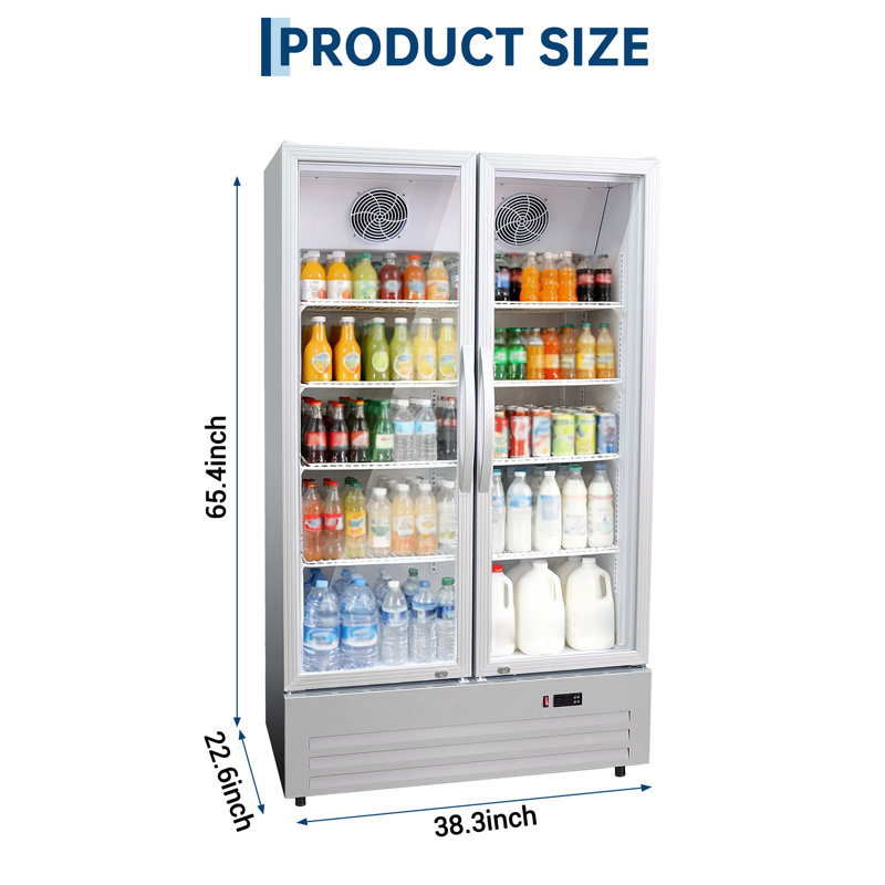 32.5 Cu.ft Double Door Commercial Beverage Cooler for Bar/Restaurant/Supermarket, Silver