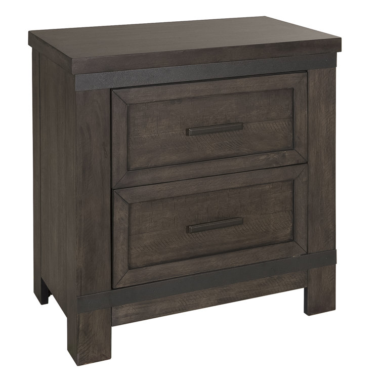 Lecco 2 Drawer Nightstand - Brown w/ Saw Cuts