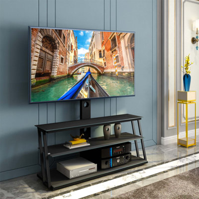 Multi-Function Angle And Height Adjustable Tempered Glass TV Stand With Swivel And Wire Management, Ideal For Modern Living Rooms