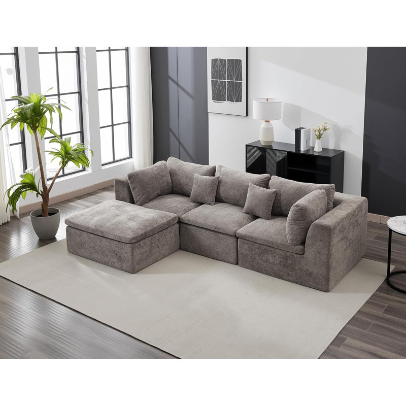 Canapés modulaires, canapé convertible avec repose-pieds, Velours côtelé gris