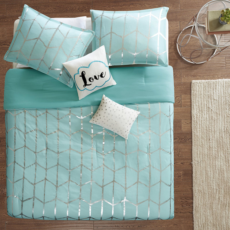 Édredon simple / simple TG - argenté et chic avec ornement métallique argenté, Twin/Twin XL Comforter + 4 Additional Pieces