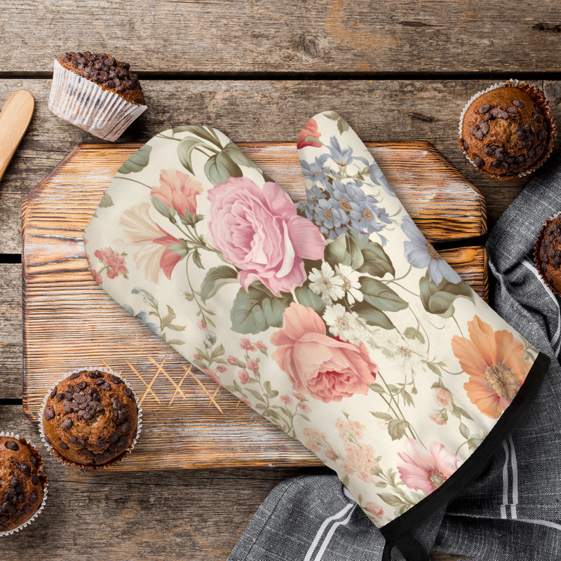 Flirt Flowers Oven Mitt Cotton Twill