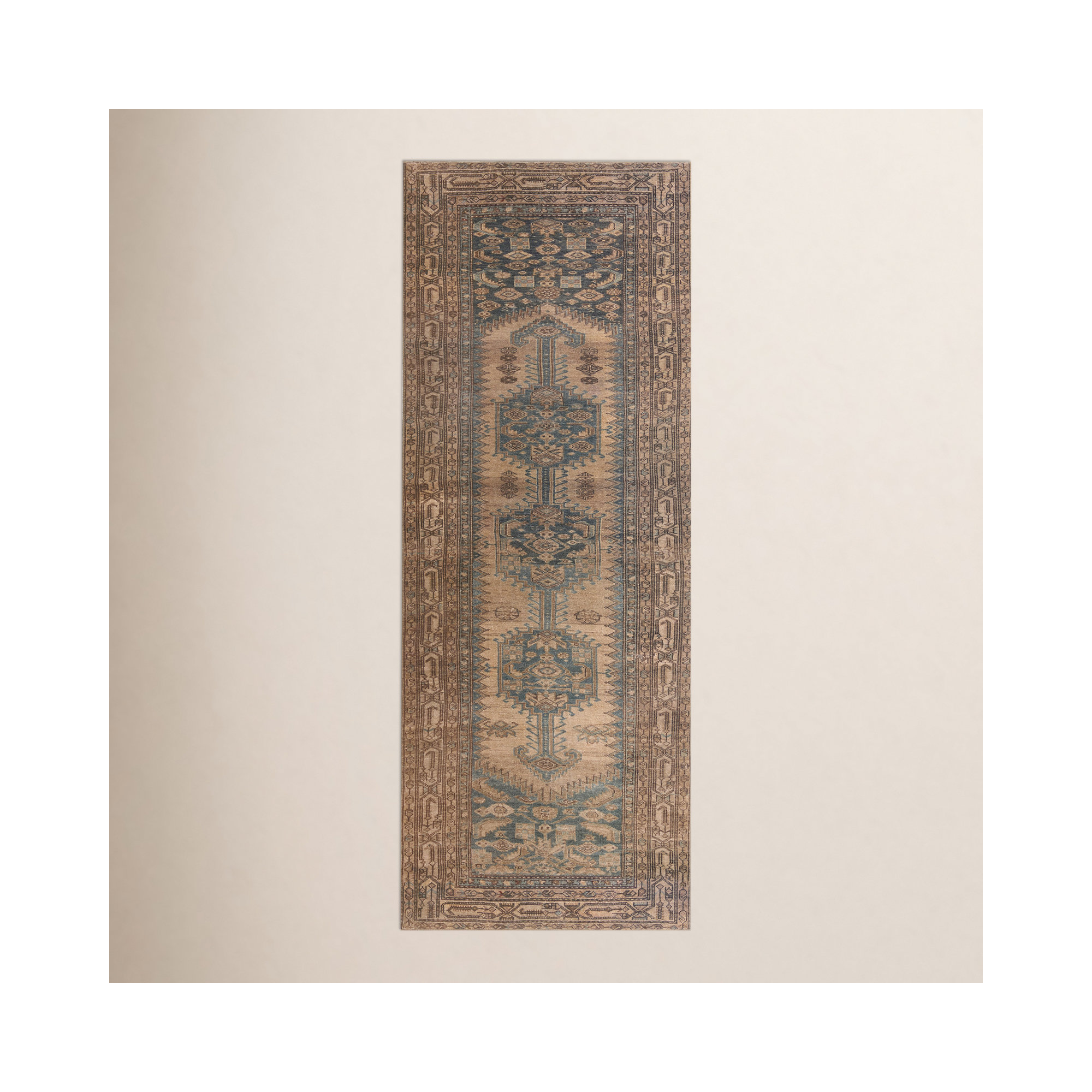 Blue/Brown/Tan Rug, Runner 3' x 8'