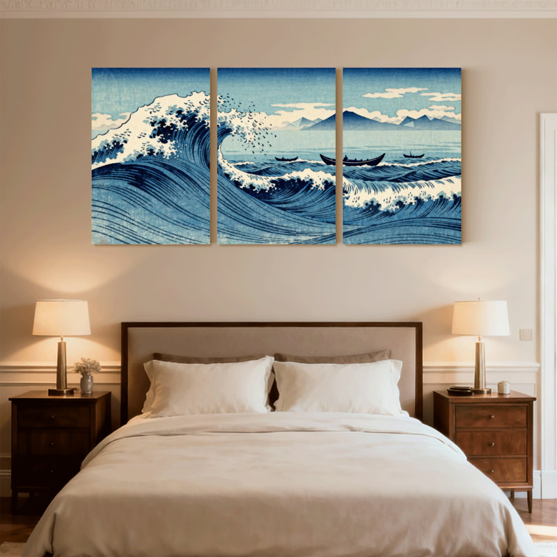 Grande vague de Kanagawa, ensemble de 3 reproductions d'art sur toile, H 24 po x l 48 po