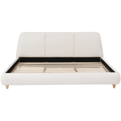 Modern King Size Bed Frame Upholstered In White With Linen Upholstery, Stable Solid Rubber Wood Legs, 12 Hardwood Slats, And A Low - Noise Operation Material, Sleek Embedded Design, An Enhanced