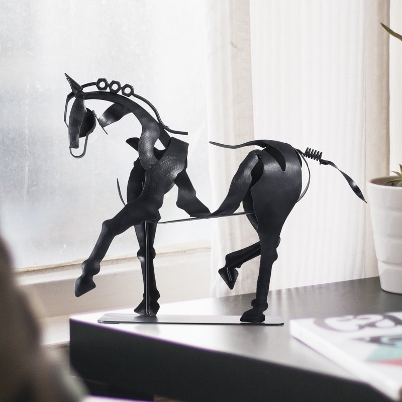 Alcott Hill® Handmade Metal Horse Statue Sculpture Décor for Horse Lovers Gifts, Black