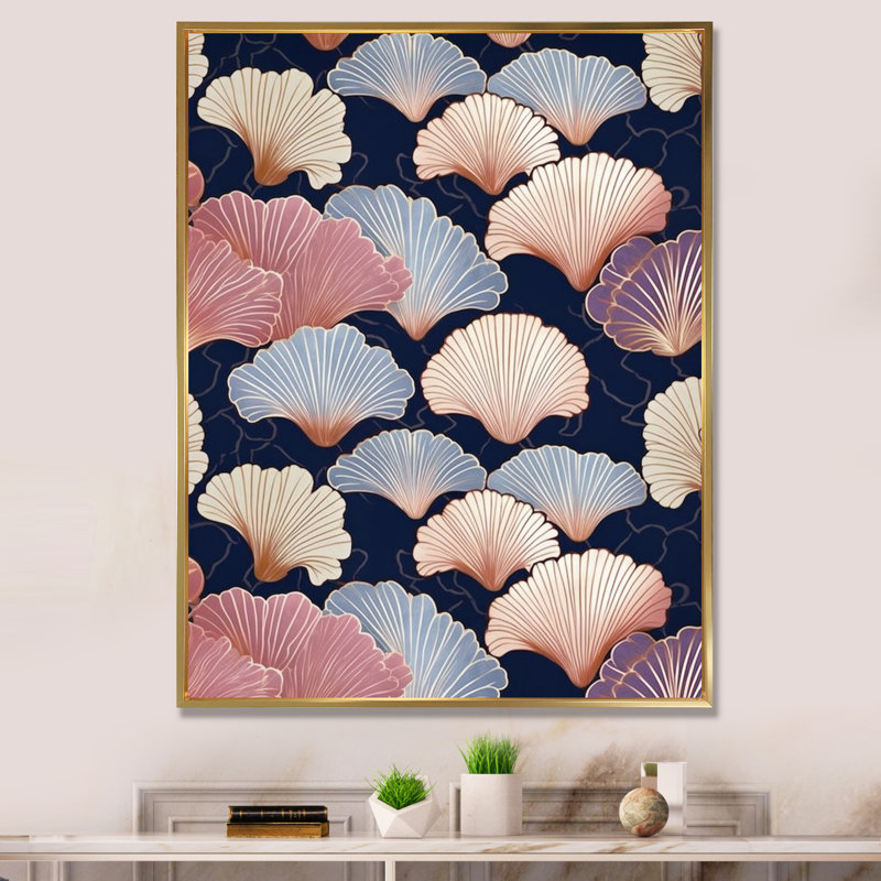 Motif floral rétro, H 44 po x l 34 po x P 1,5 po, Cadre flottant doré