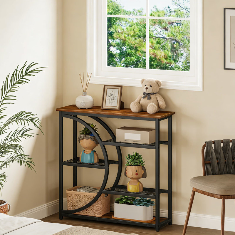 Industrial Narrow Console Table With 5-Tier Storage Shelves, Entryway Sofa Table For Hallway, Living Room, Foyer And Behind Couch