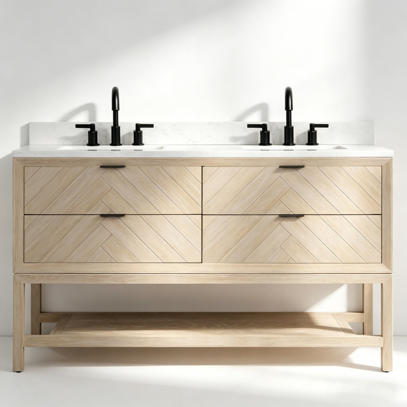 60" VANITY FINISH WITH 1" THICK ARTIFICIAL STONE, White Washed Oak