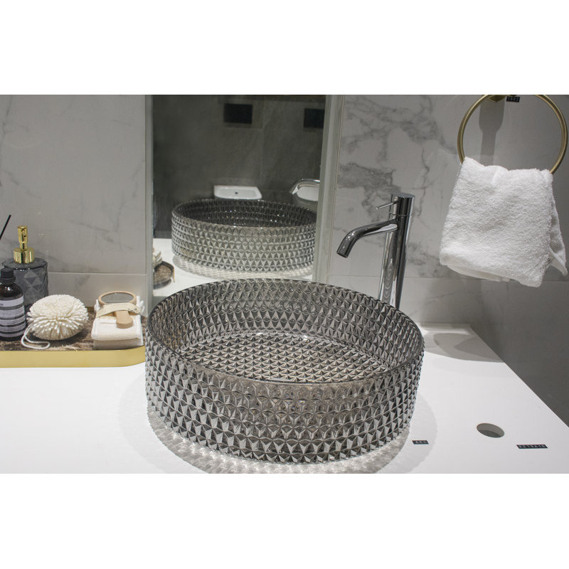 Selected 15.55'' Glass Circular Bathroom Sink, Smoky Gray