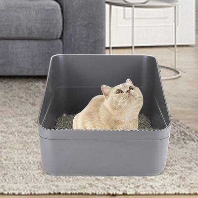 Litière ouverte, tamisage latéral durable, litière sécuritaire et anti-odeurs, litière amovible, litière facile à nettoyer pour les chats jusqu'à 8 livres