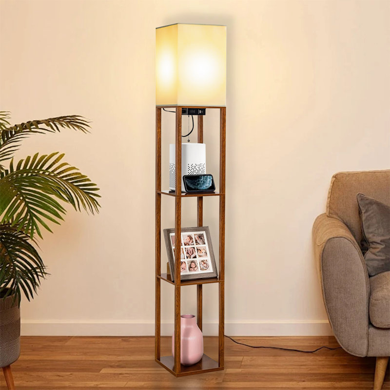 Lanell 62.8" Column Dimmable Floor Lamp with Shelves & USB Charging Station