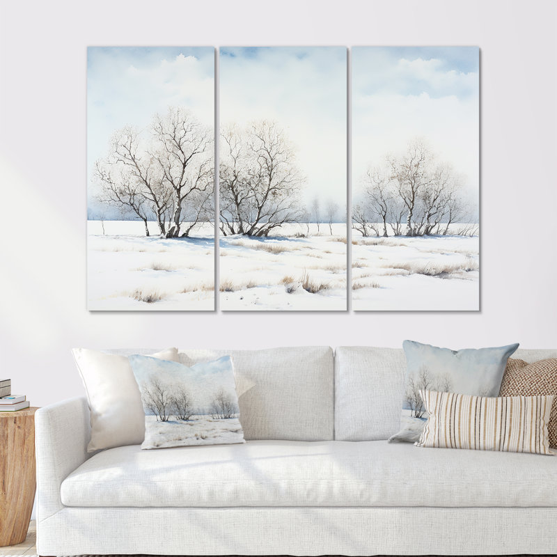 «Snow Winter Minimalisme Landscape II», ensemble d'art sur toile, Toile tendue, H 40 po x l 60 po x P 1 po