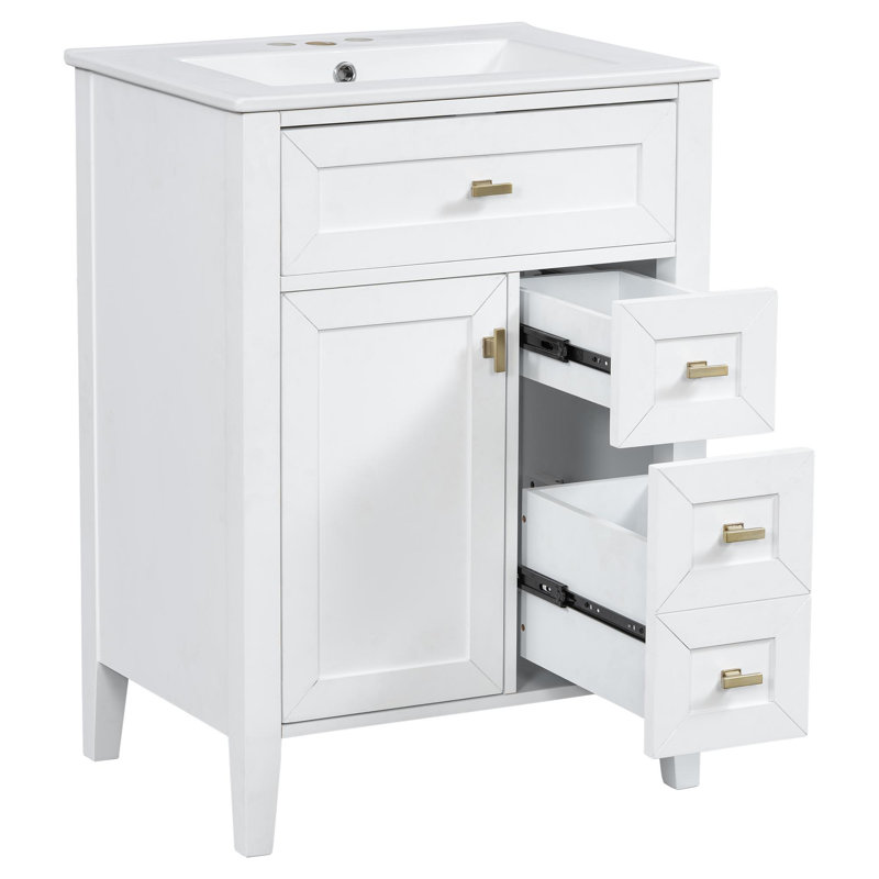 Ensemble de meuble-lavabo avec lavabo, Blanc, 24"