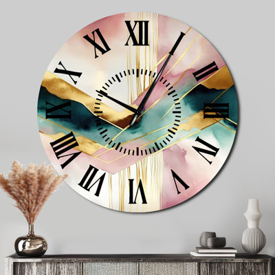 Abstract Geode Geometric Pink And Green III - Animals Black Face Wall Clock