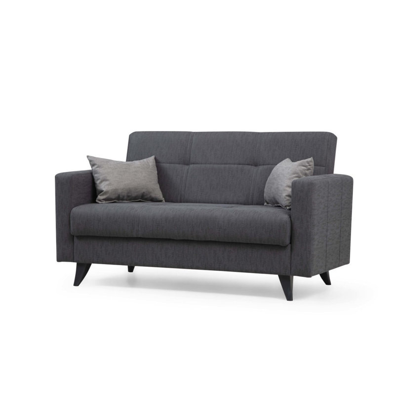 Stylish 2-Seat Sofa-Bed, Dark Grey, 59.4 x 33.9 x 29.5 inches | Durable Metal & Wooden Frame, Comfortable 26 DNS Sponge Seating, Ideal for Small Spaces, Versatile Design for Living Room & Guest Room