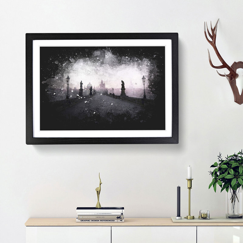 Charles Bridge in Prague - Picture Frame Graphic Art Print, 45cm H x 63cm W x 2cm D, Black Framed