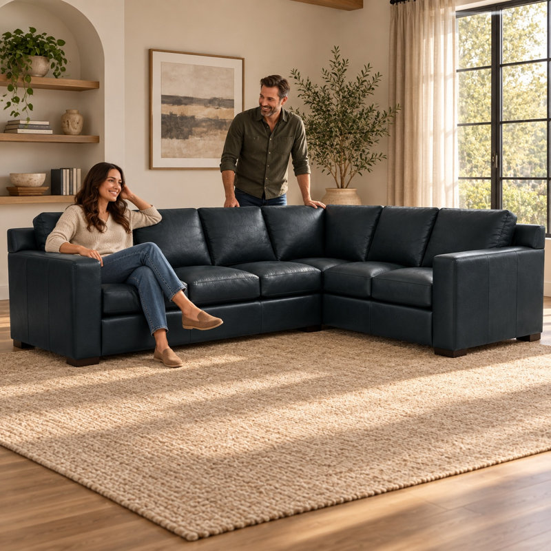 Madison Heirloom Quality LAF Sofa in Buttery Soft 100% Top Grain Leather, Made to Order, Amadeus Sapphire