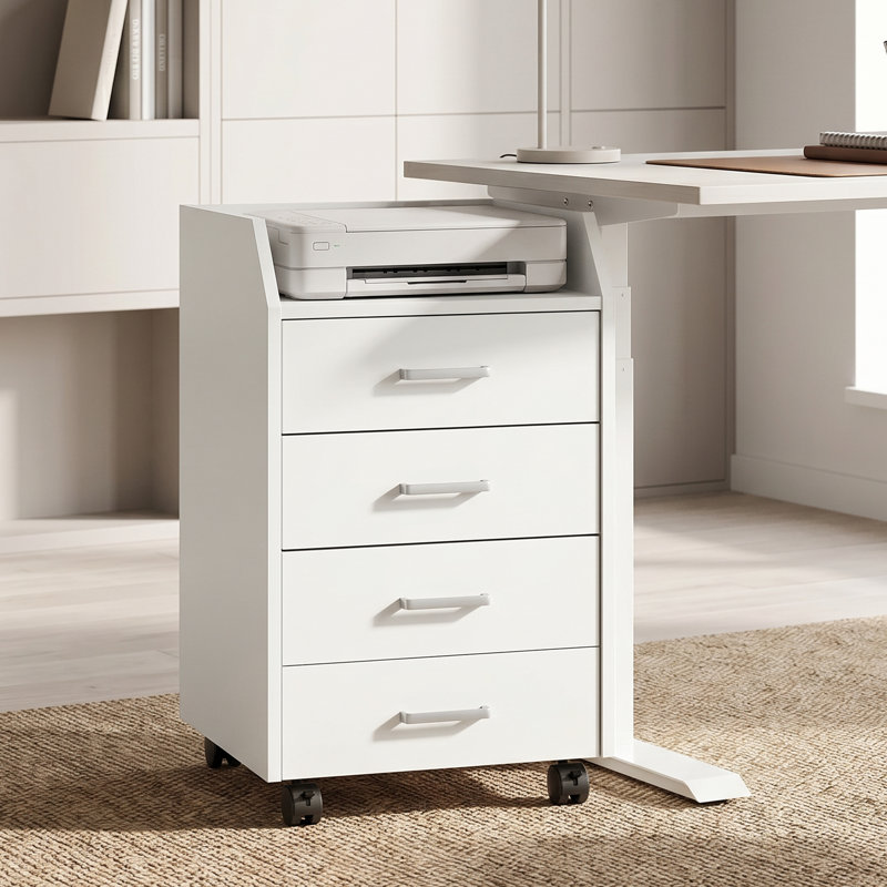 4-Drawer File Cabinet with Lockable Wheels, White
