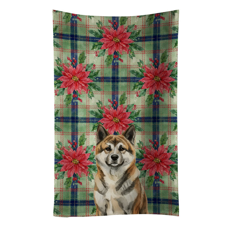 Brindle Akita Christmas PoinsettIas Kitchen Towel, Brown/Tan Brindle Akita